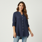 Linnen blouse met knoopsluiting in navy
