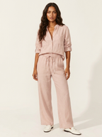 Linnenlook tweedelige set met wijde broek voor dames in vleesroze