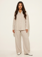 Linnenlook tweedelige set met wijde broek voor dames in abrikoos