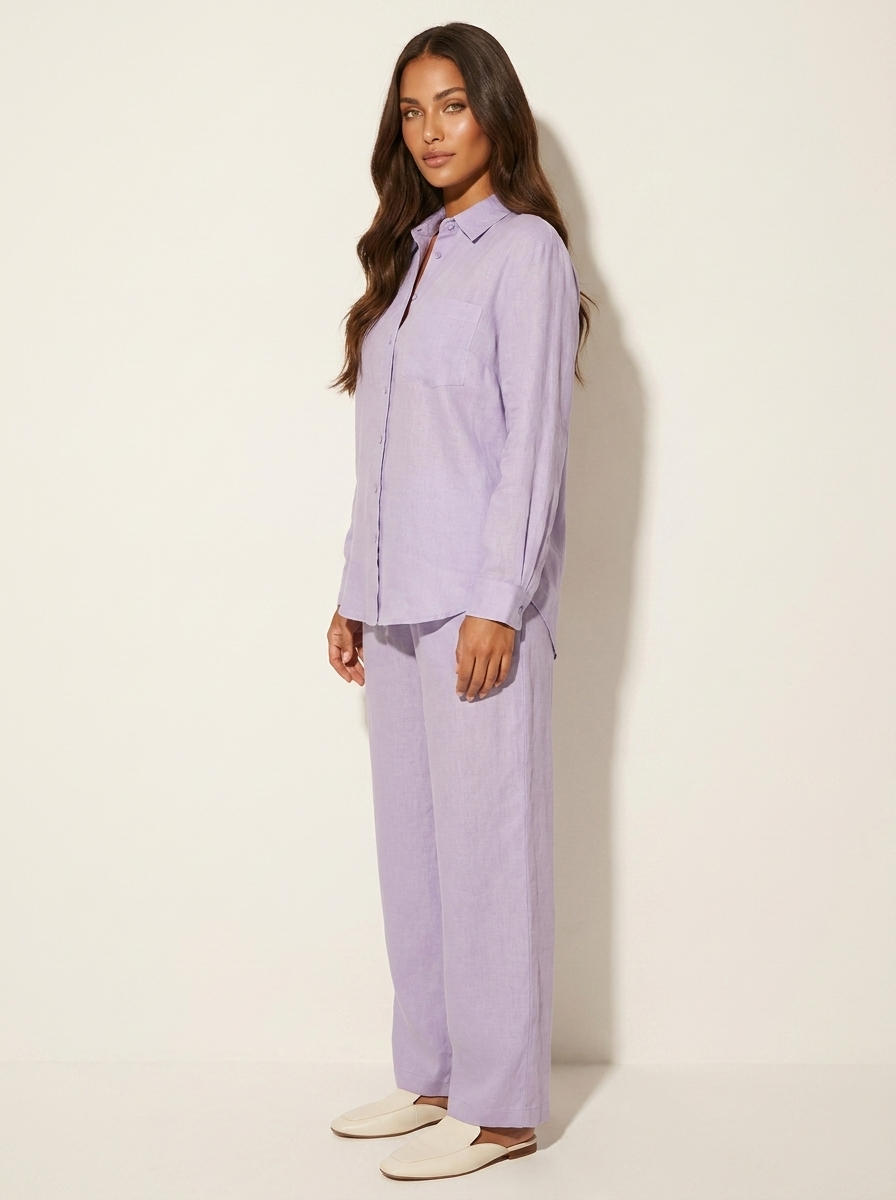Linnenlook tweedelige set met wijde broek voor dames