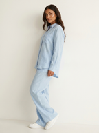 Linnenlook tweedelige set met wijde broek voor dames