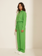 Linnenlook tweedelige set met wijde broek voor dames