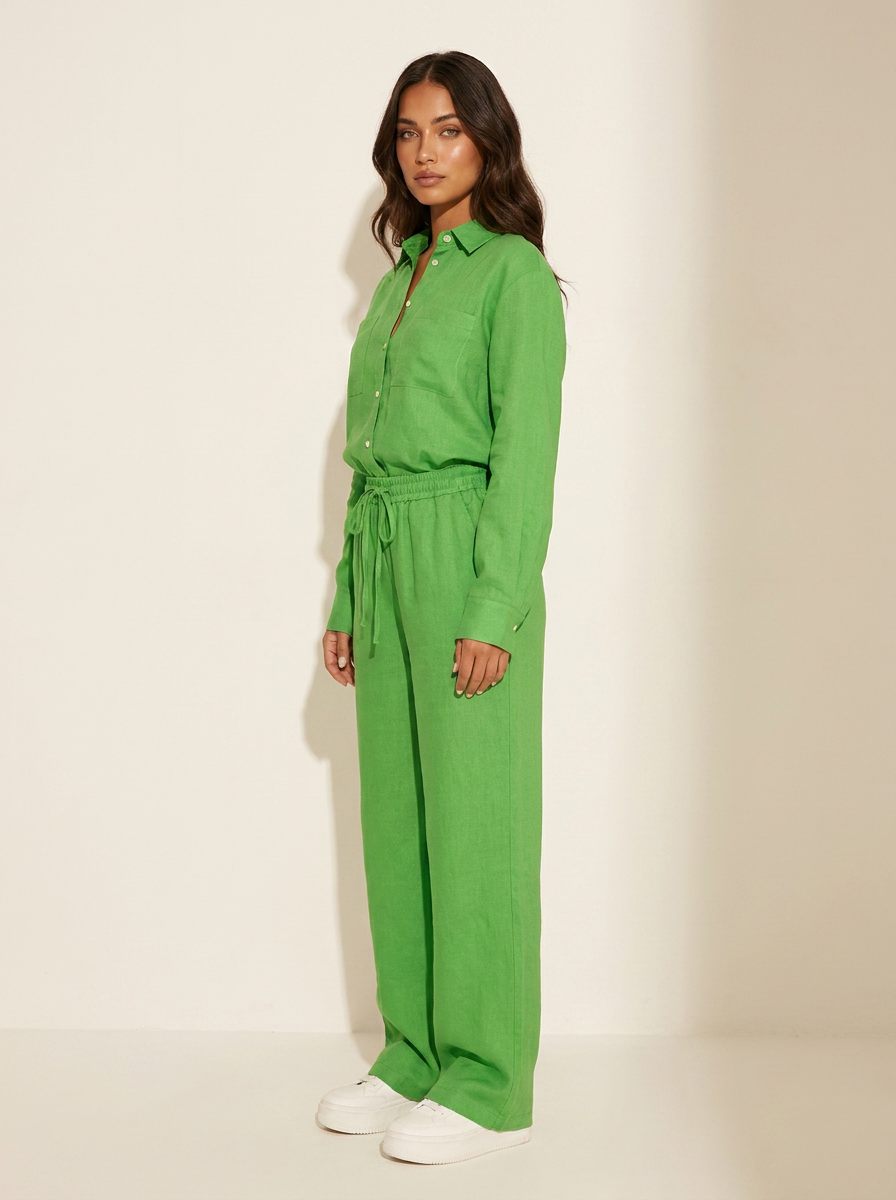 Linnenlook tweedelige set met wijde broek voor dames