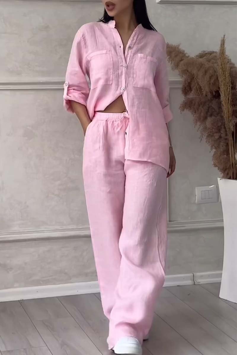 Linnenlook tweedelige set met wijde broek voor dames
