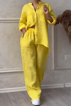 Linnenlook tweedelige set met wijde broek voor dames