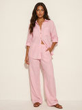 Linnenlook tweedelige set met wijde broek voor dames in roze