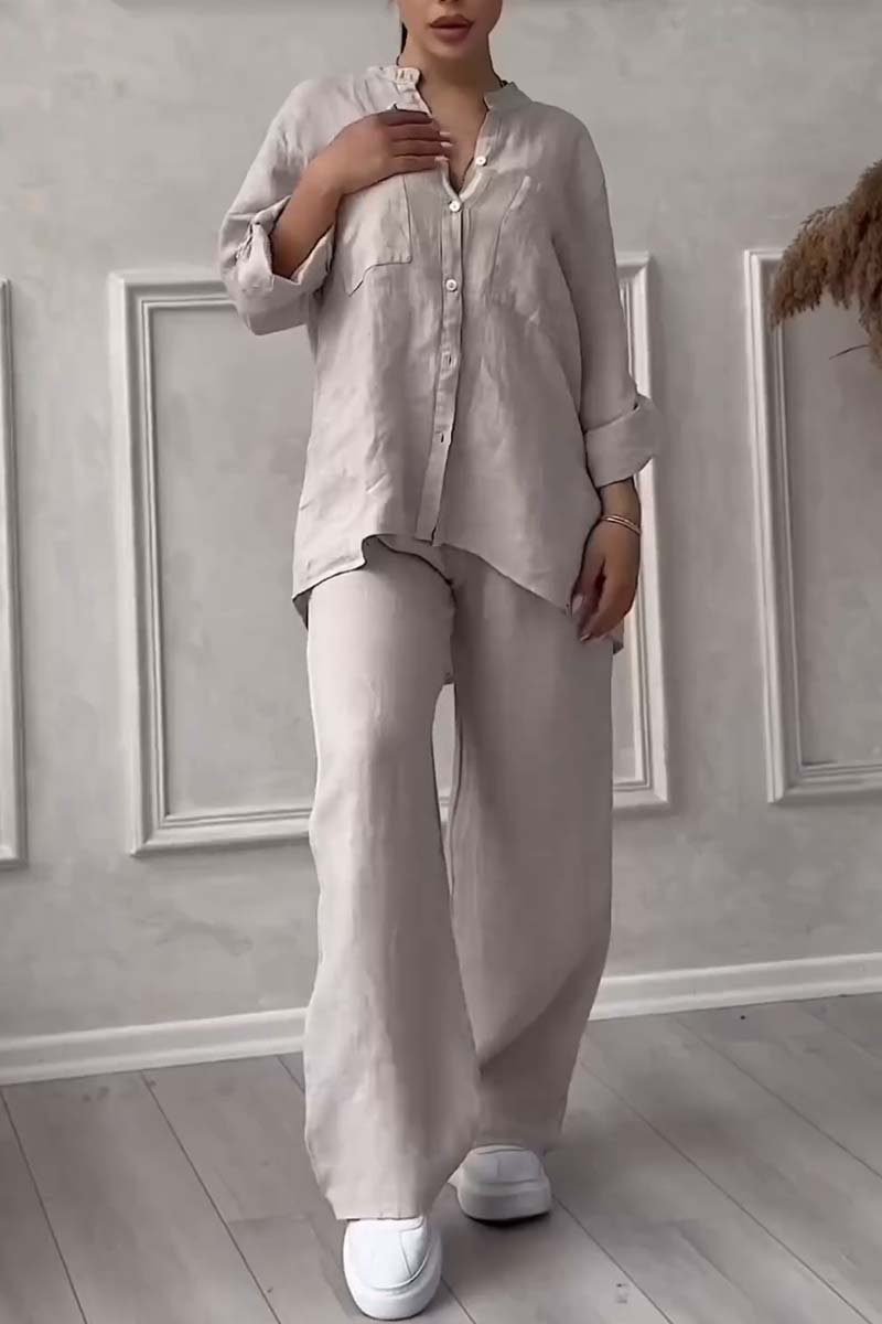 Linnenlook tweedelige set met wijde broek voor dames