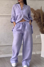 Linnenlook tweedelige set met wijde broek voor dames