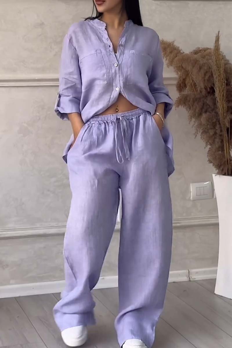 Linnenlook tweedelige set met wijde broek voor dames