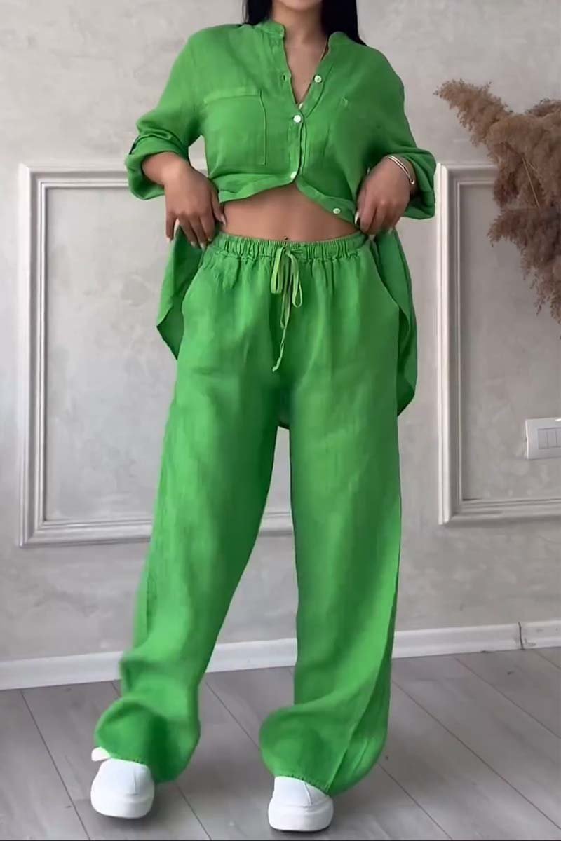 Linnenlook tweedelige set met wijde broek voor dames
