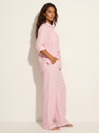 Linnenlook tweedelige set met wijde broek voor dames