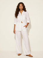 Linnenlook tweedelige set met wijde broek voor dames in wit