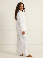 Linnenlook tweedelige set met wijde broek voor dames