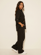 Linnenlook tweedelige set met wijde broek voor dames