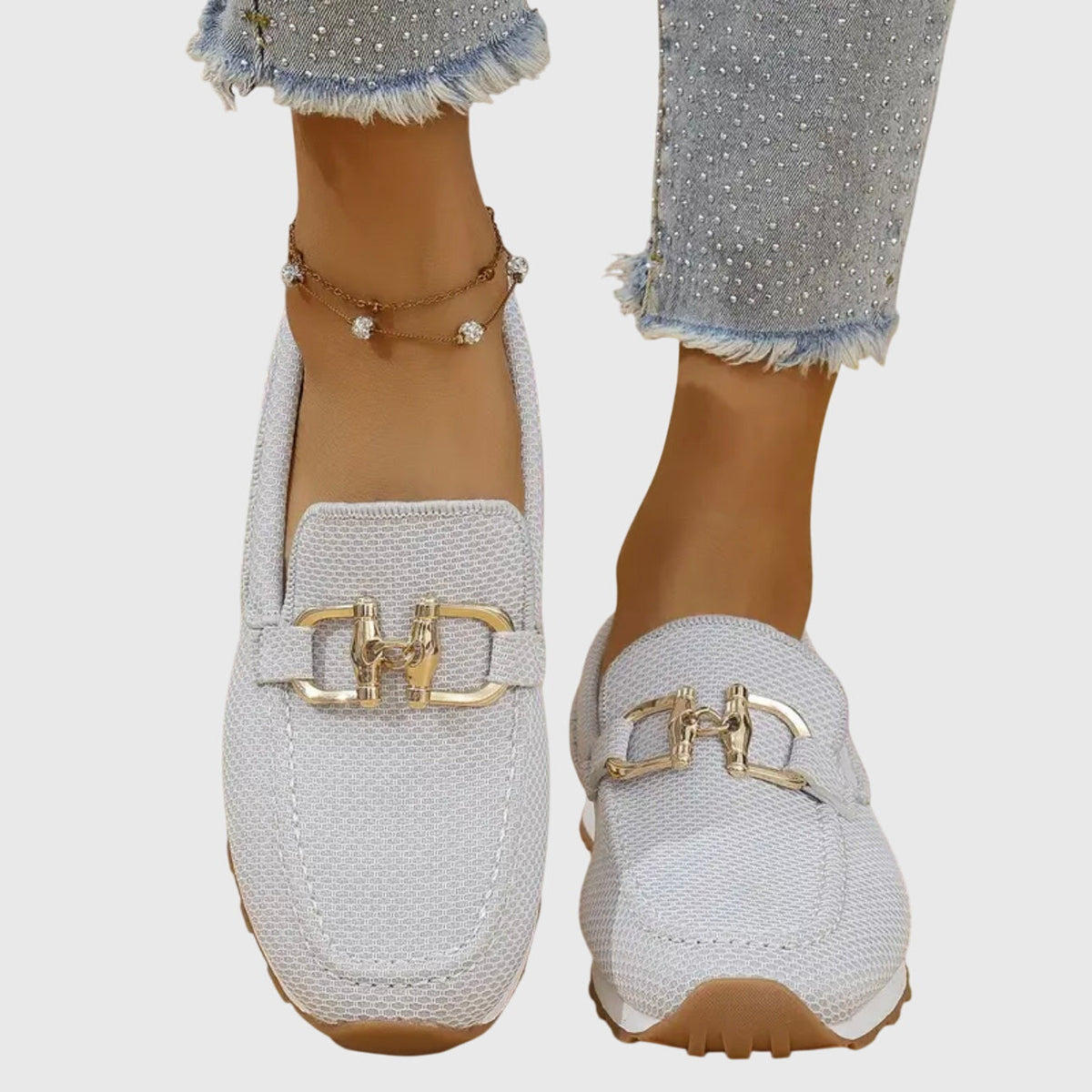 Loafers met mesh en goudkleurig detail voor dames in wit