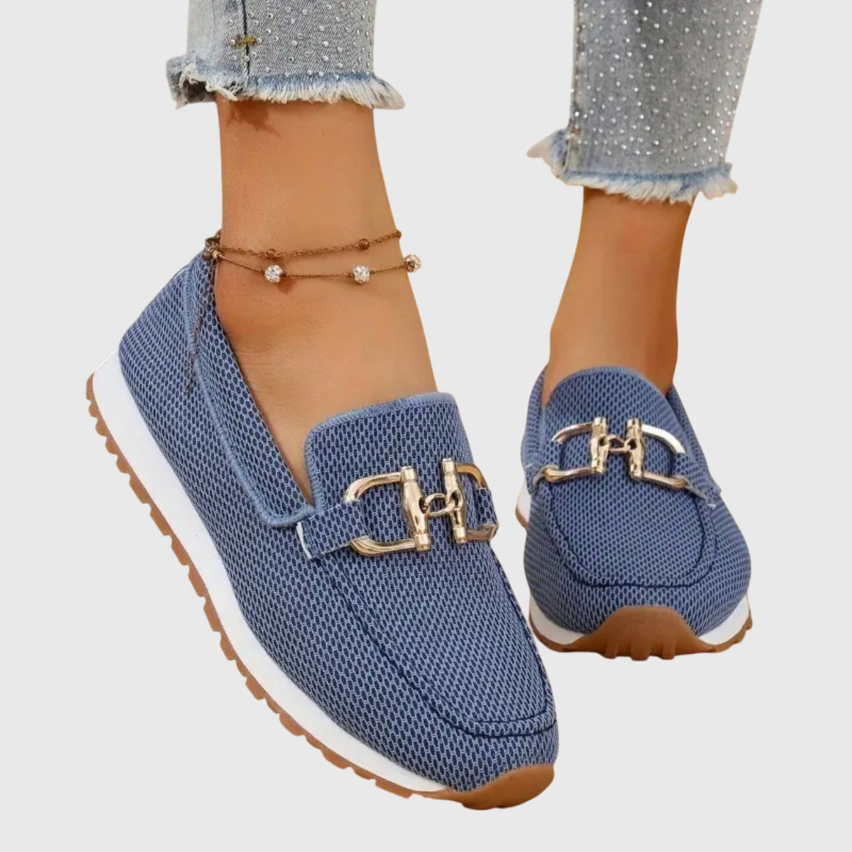 Loafers met mesh en goudkleurig detail voor dames in blauw