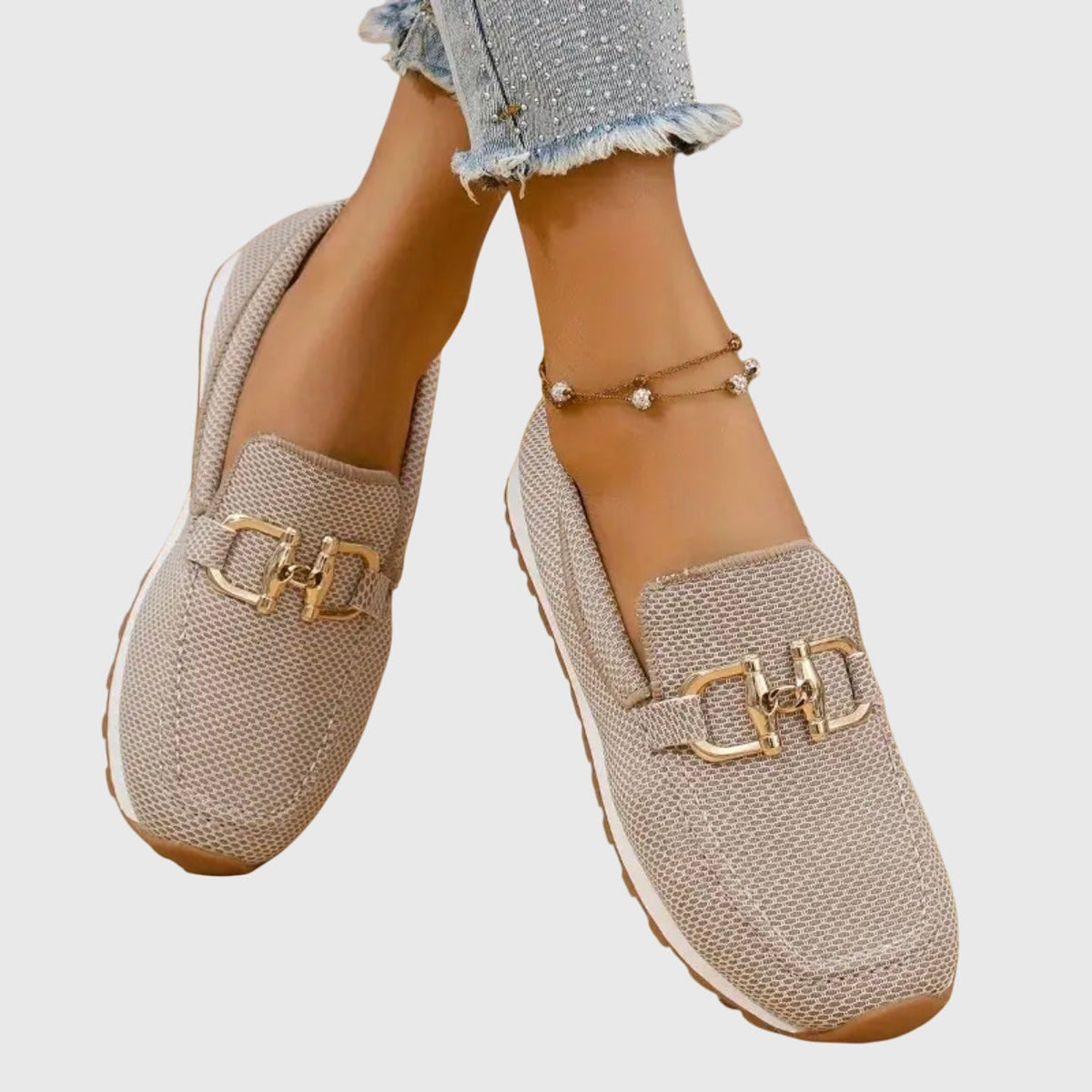 Loafers met mesh en goudkleurig detail voor dames in beige