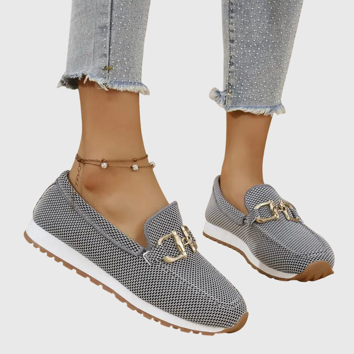 Loafers met mesh en goudkleurig detail voor dames in grijs