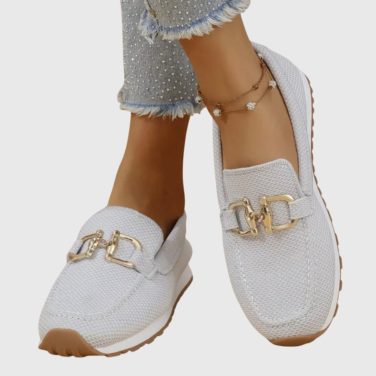 Loafers met mesh en goudkleurig detail voor dames