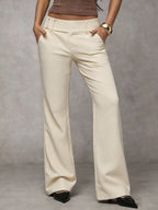 Losse broek met hoge taille en rechte pijpen voor dames in beige
