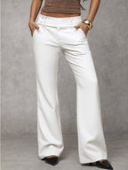 Losse broek met hoge taille en rechte pijpen voor dames in wit