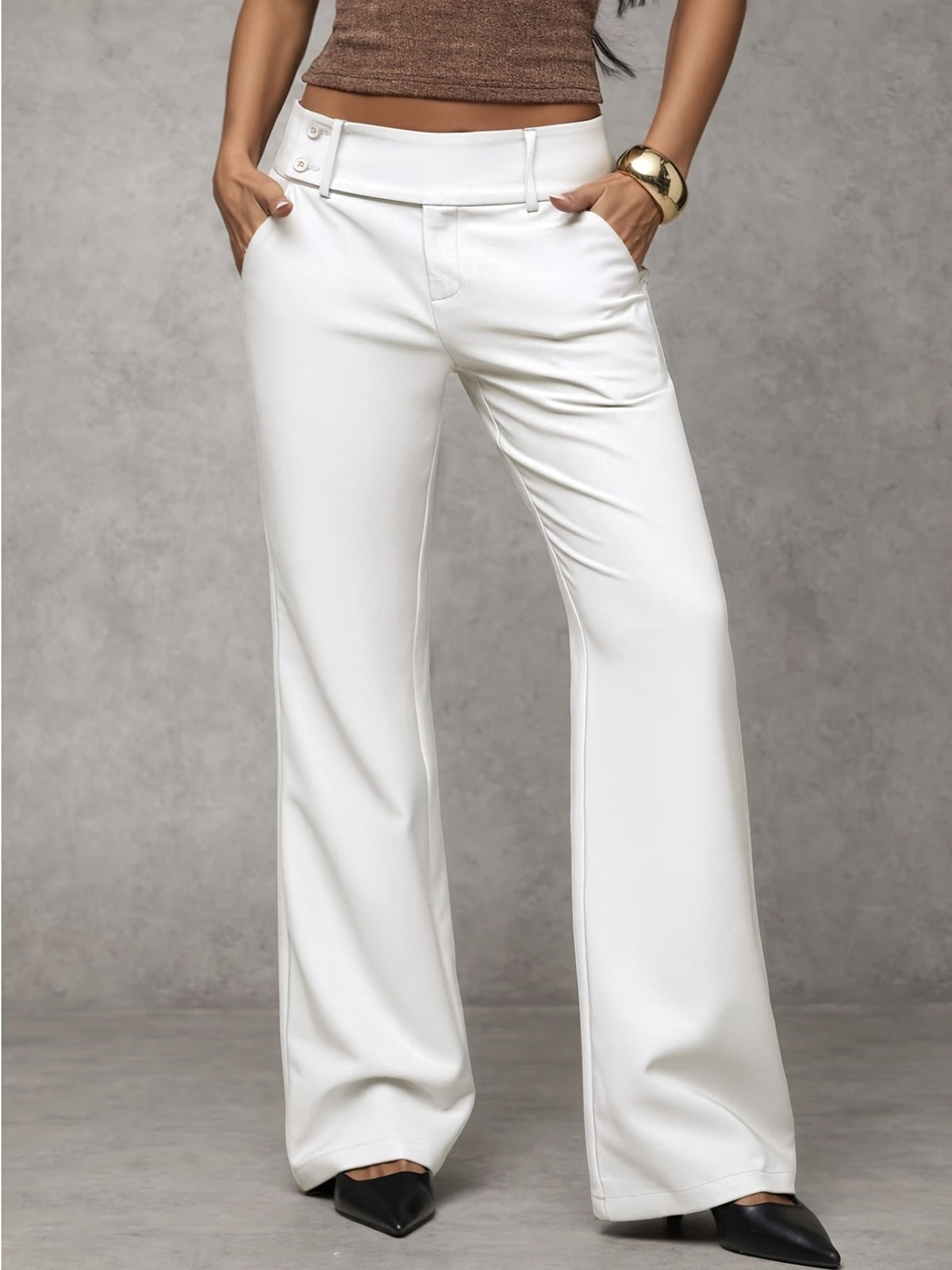 Losse broek met hoge taille en rechte pijpen voor dames in wit