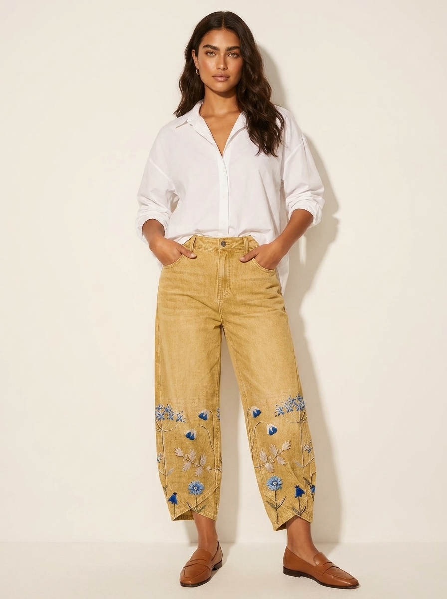 Losvallende broek met bloemenprint en enkellengte voor dames