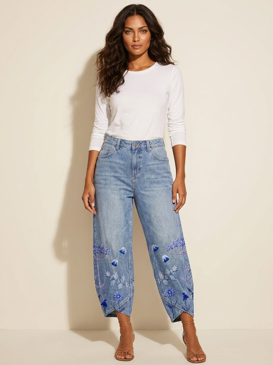 Losvallende broek met bloemenprint en enkellengte voor dames
