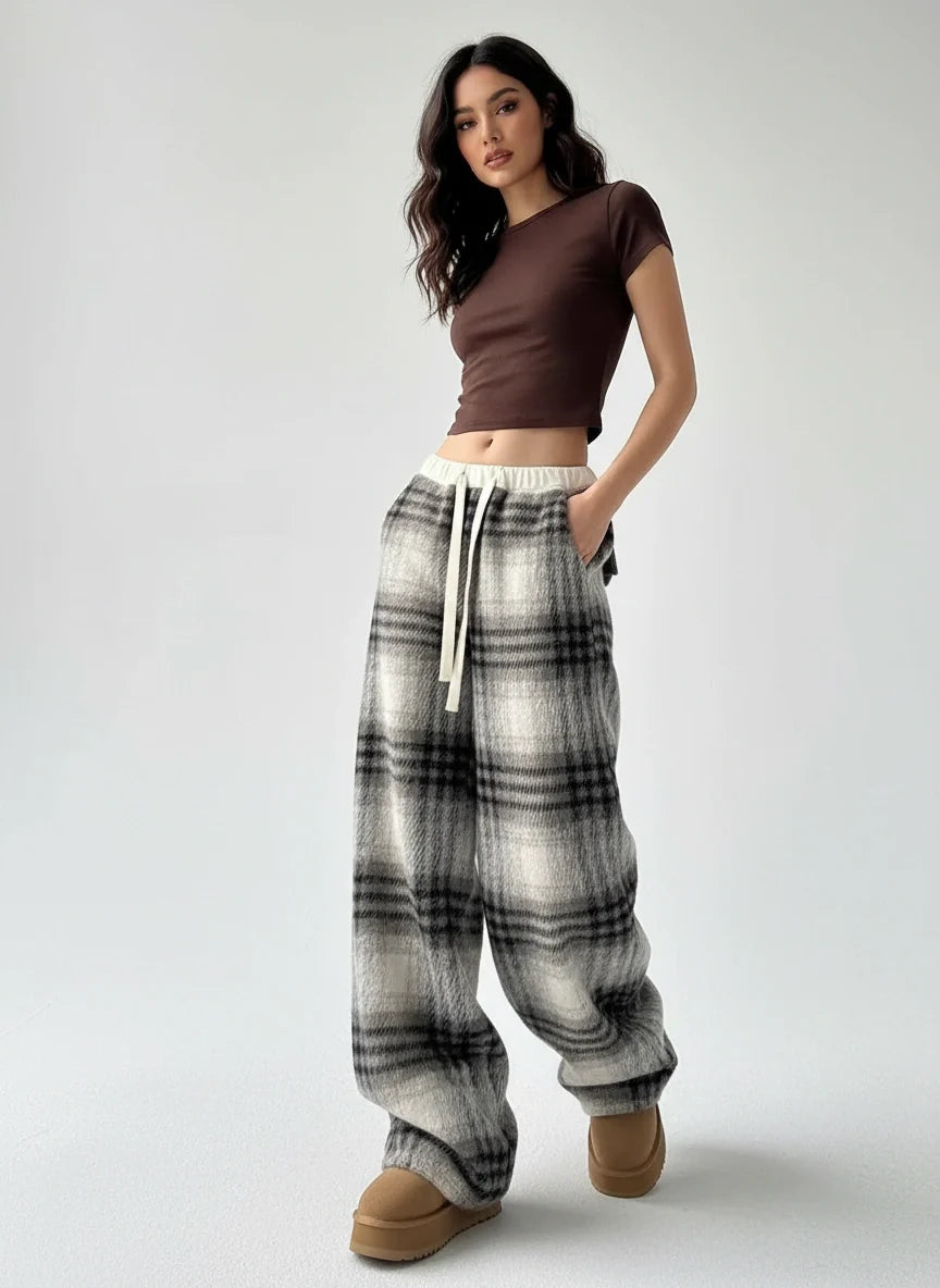Loungebroek met ruitprint en elastische taille