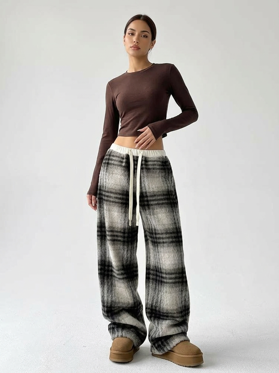 Loungebroek met ruitprint en elastische taille