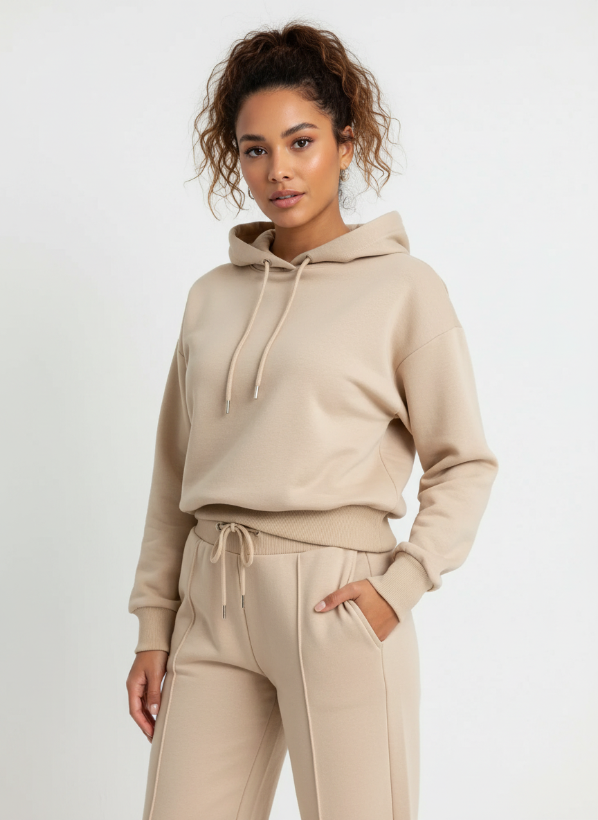 Loungeset met hoodie en wide-leg broek voor dames in beige