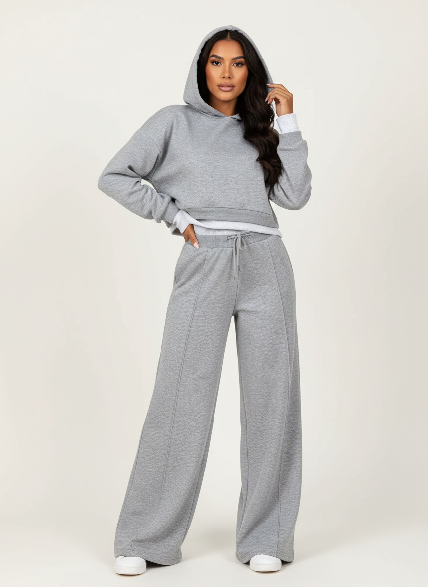 Loungeset met hoodie en wide-leg broek voor dames in grijs