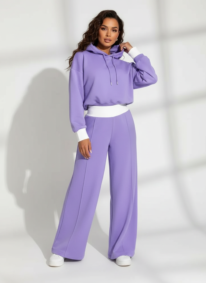 Loungeset met hoodie en wide-leg broek voor dames in lila