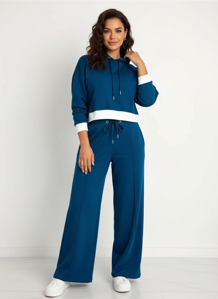 Loungeset met hoodie en wide-leg broek voor dames in blauw