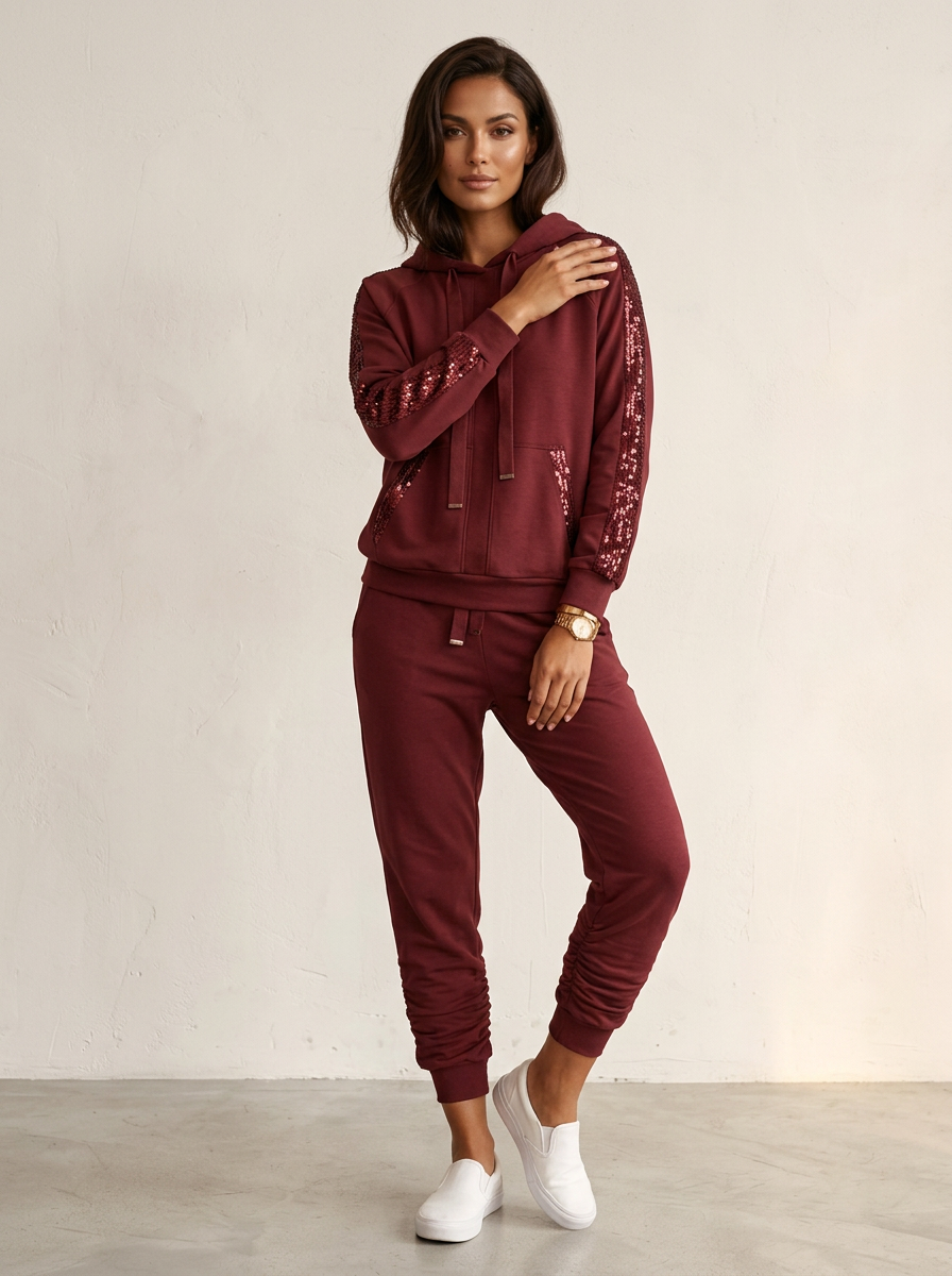 Loungeset met paillettendetails voor dames in rood