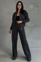 Loungeset met rits en wijde broek voor dames in zwart