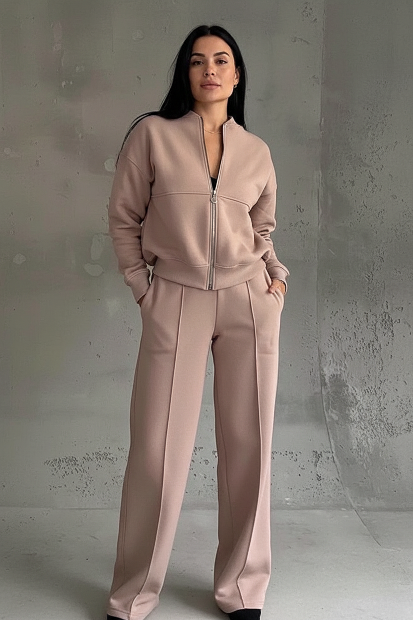 Loungeset met rits en wijde broek voor dames in bruin