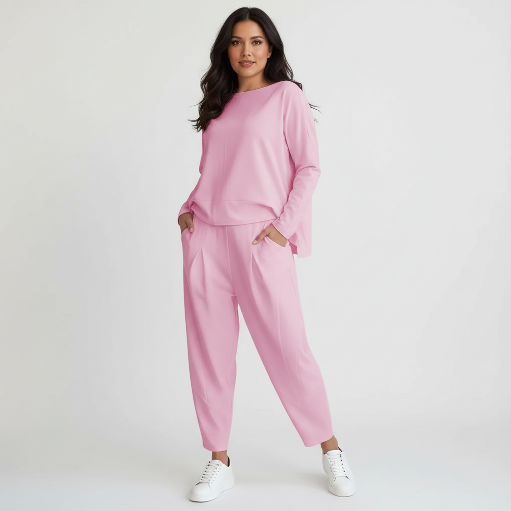 Loungeset met ronde hals en lange mouwen voor dames in roze