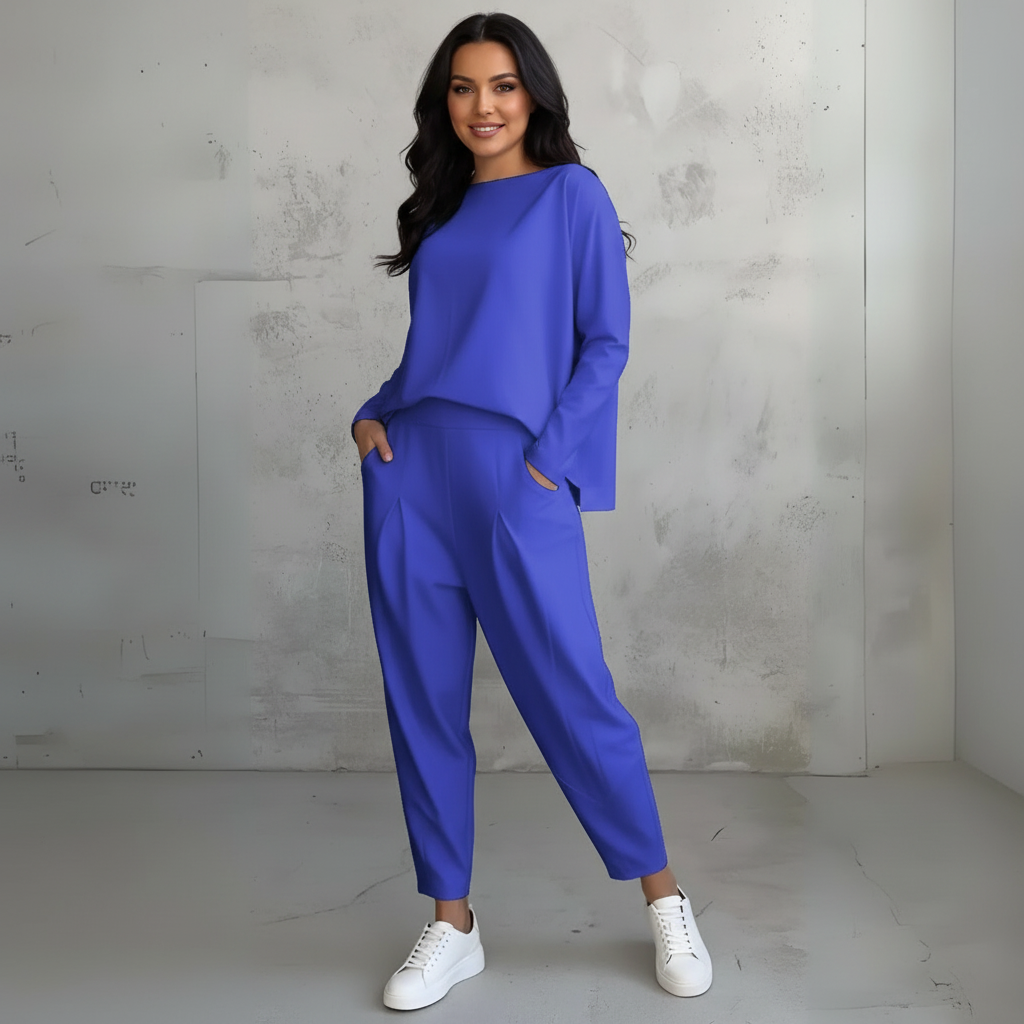 Loungeset met ronde hals en lange mouwen voor dames in blauw