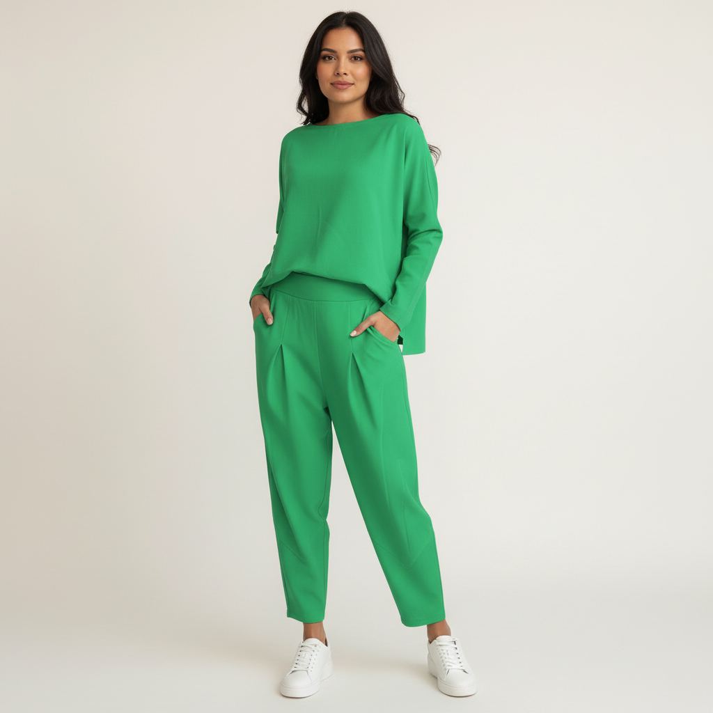 Loungeset met ronde hals en lange mouwen voor dames in groen