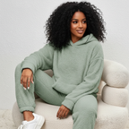 Loungeset met teddy stof en hoodie voor dames in groen