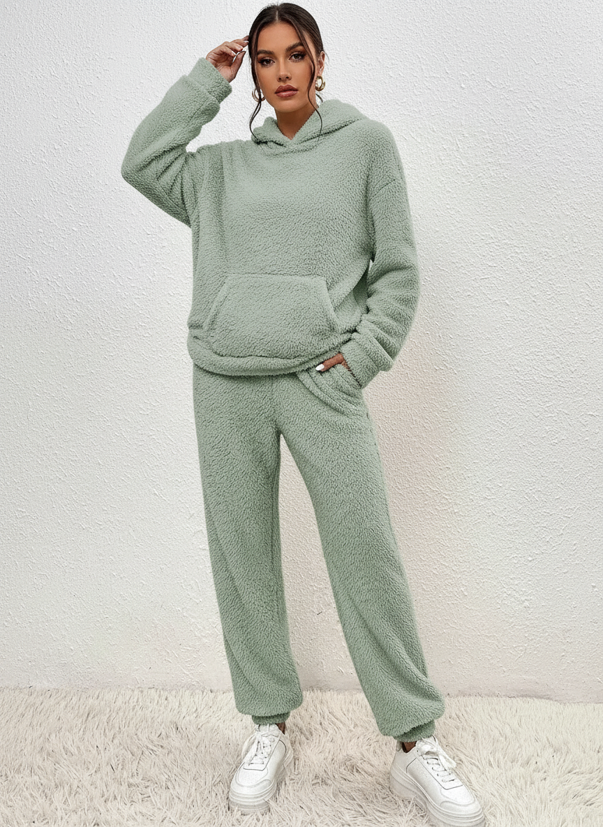 Loungeset met teddy stof en hoodie voor dames
