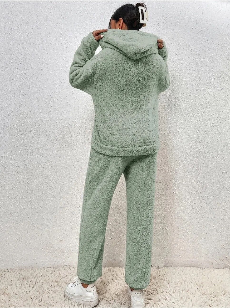 Loungeset met teddy stof en hoodie voor dames