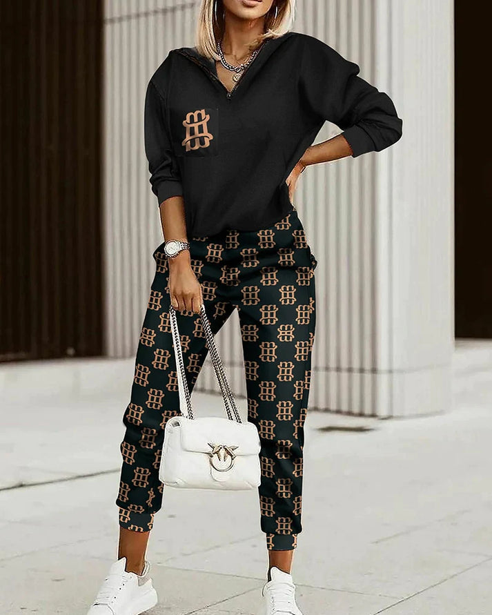 Loungeset met ritshals top en bijpassende broek voor dames