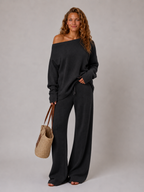Loungewear set met off-shoulder top en wijde broek voor dames