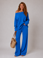 Loungewear set met off-shoulder top en wijde broek voor dames