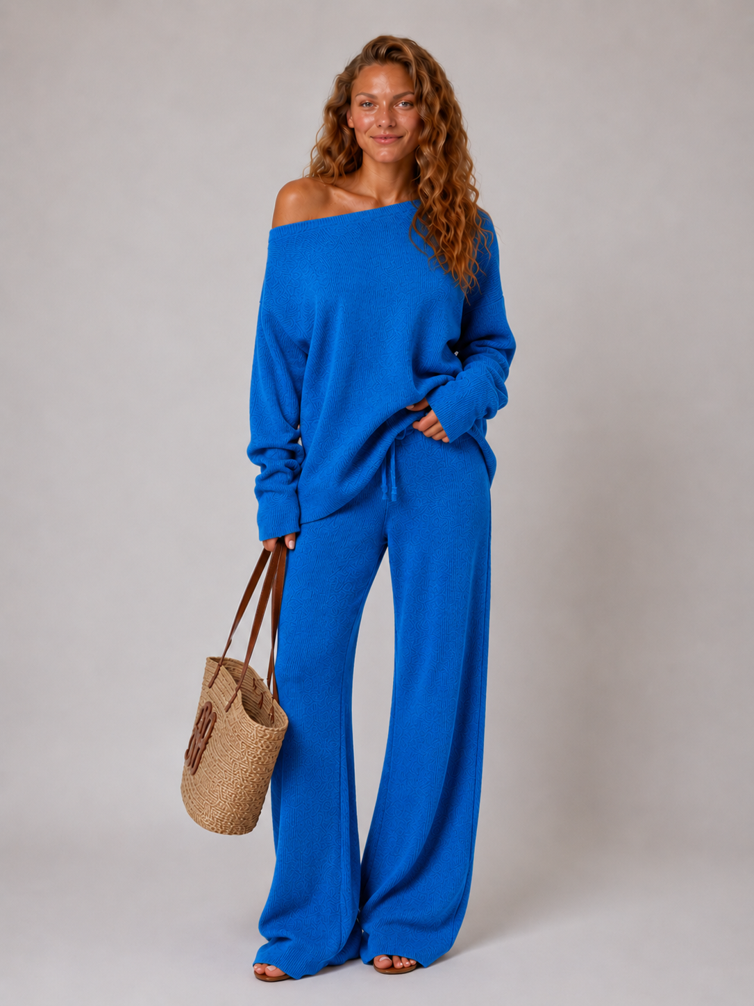 Loungewear set met off-shoulder top en wijde broek voor dames