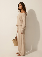 Loungewear set met off-shoulder top en wijde broek voor dames