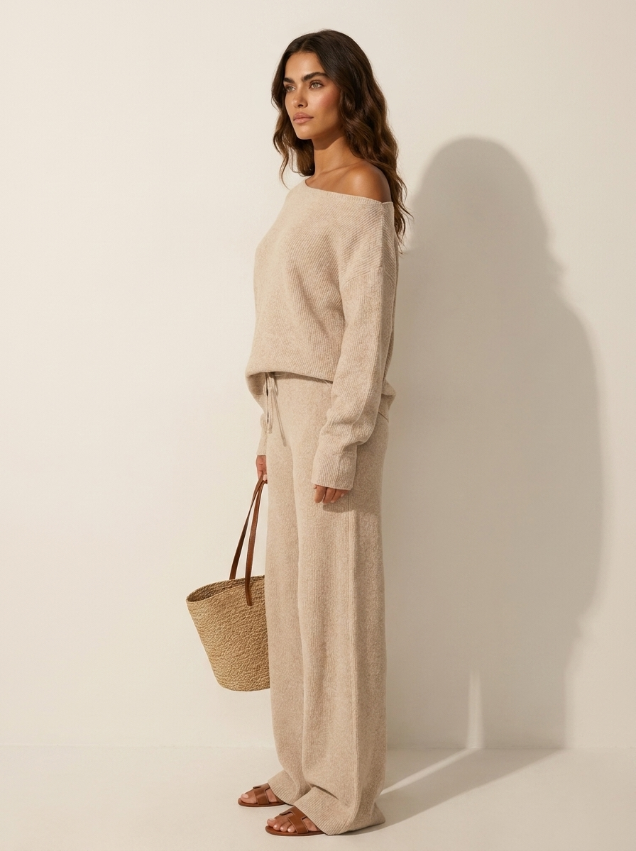 Loungewear set met off-shoulder top en wijde broek voor dames