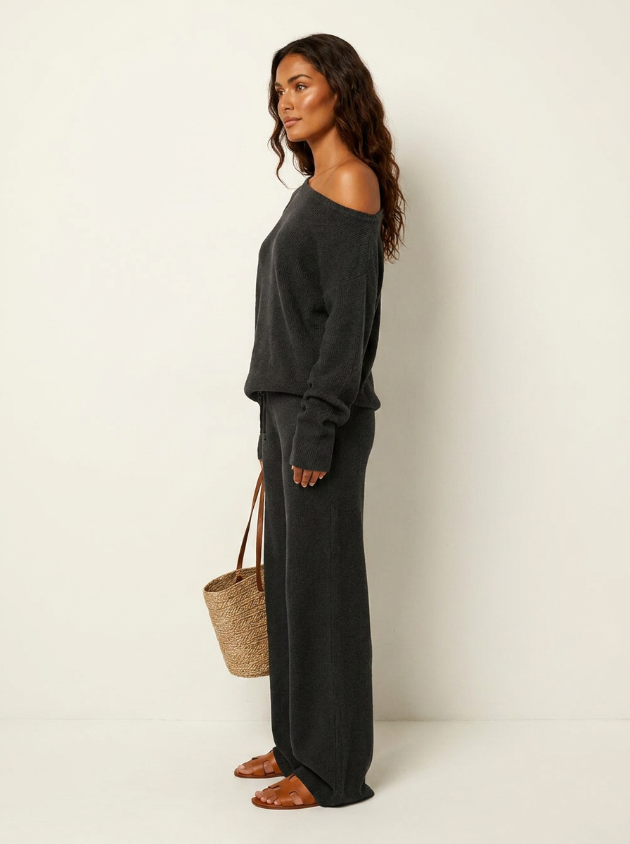 Loungewear set met off-shoulder top en wijde broek voor dames